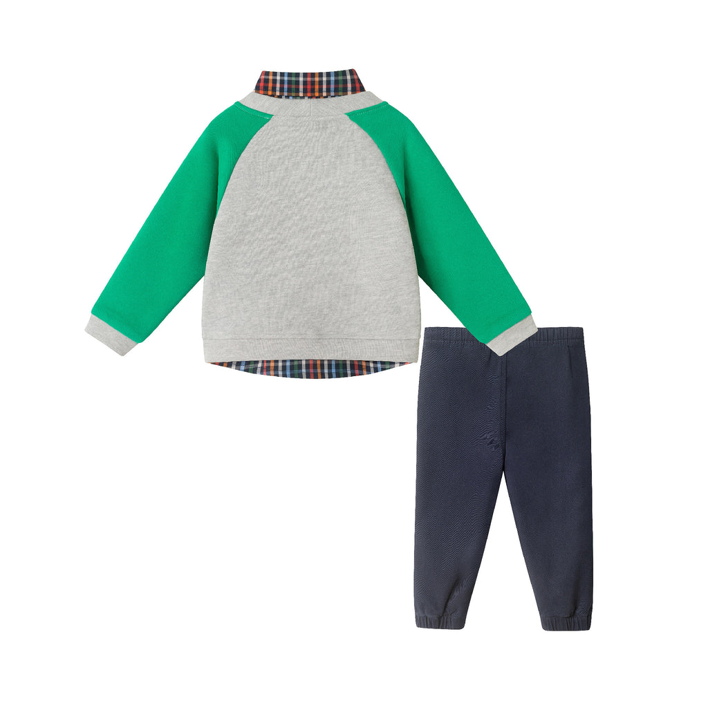 Infant Buttondown & Twill Pant Set | Grey Cardigan - Andy & Evan