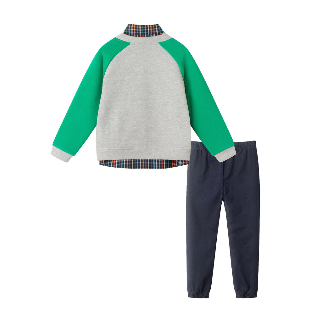 Kids Buttondown & Twill Pant Set | Grey Cardigan - Andy & Evan