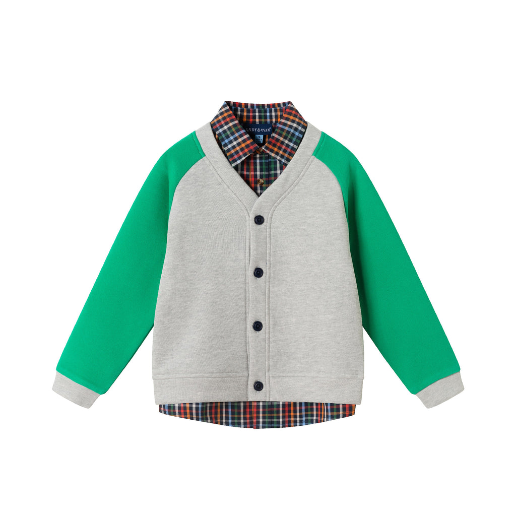 Kids Buttondown & Twill Pant Set | Grey Cardigan - Andy & Evan