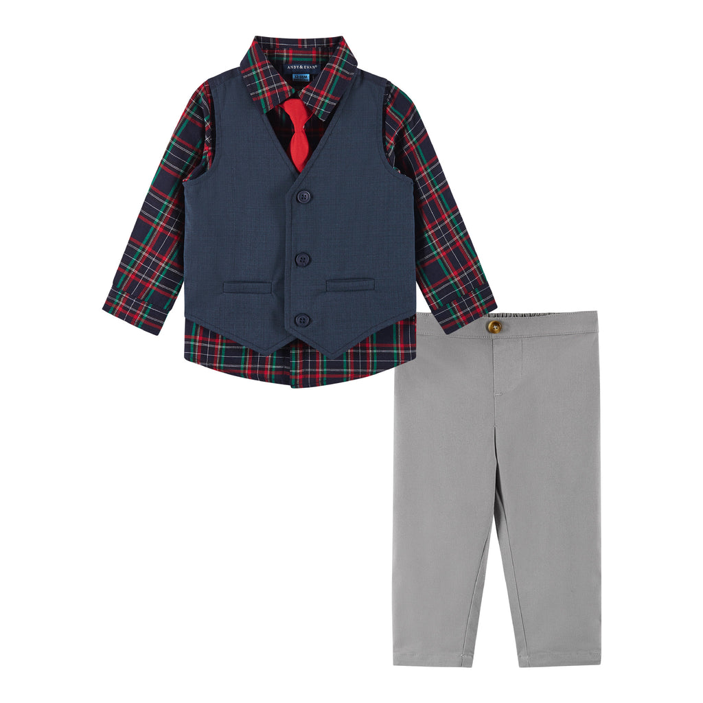 Infant Vest Set | Navy Plaid - Andy & Evan
