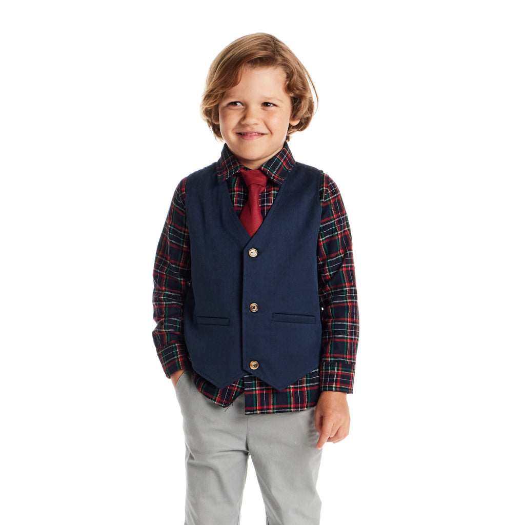 Kids 3-Piece Vest Set | Navy Plaid - Andy & Evan