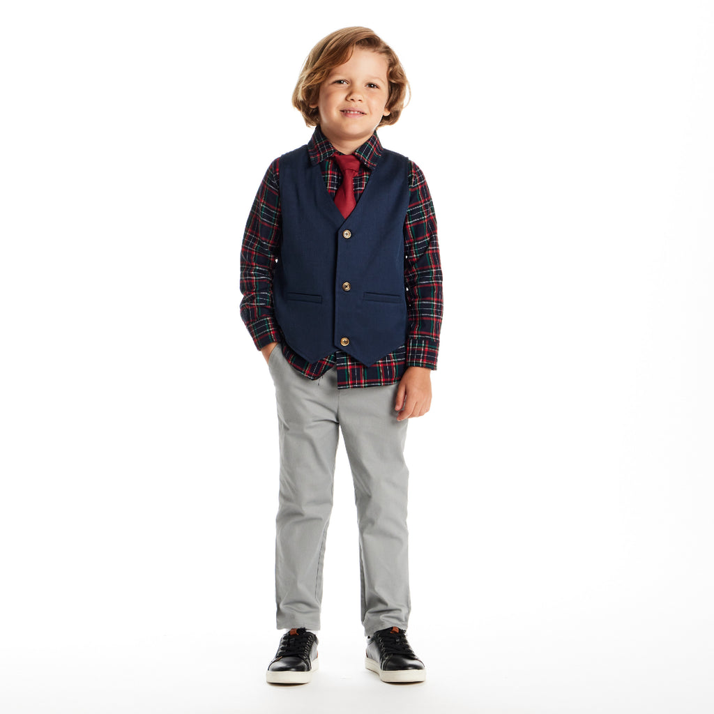 Kids 3-Piece Vest Set | Navy Plaid - Andy & Evan