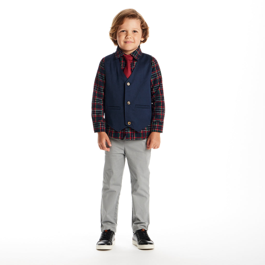 Kids 3-Piece Vest Set | Navy Plaid - Andy & Evan