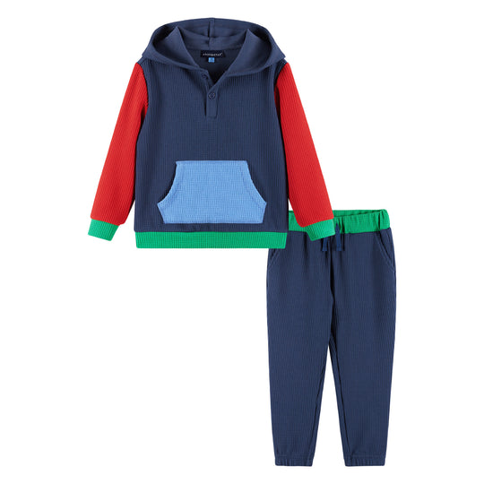 Kids Hooded Lounge Set | Navy Waffle