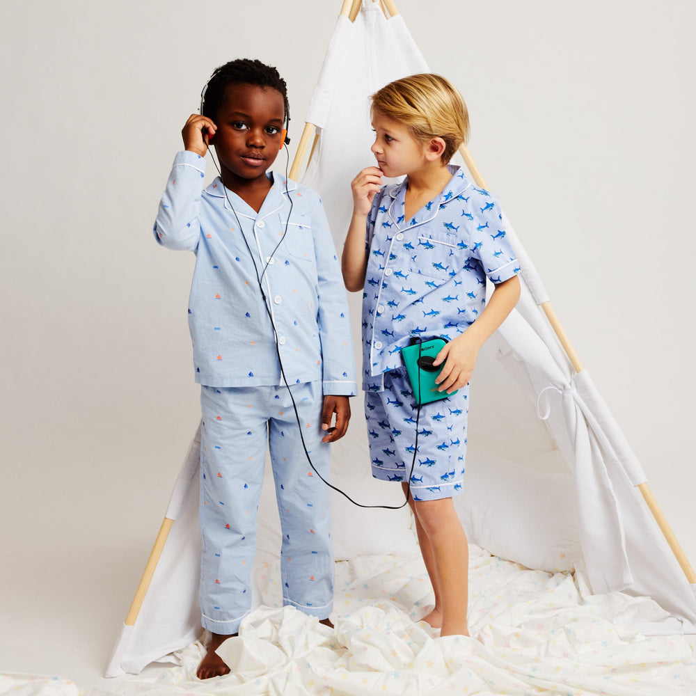 Long Sleeve Pajama Set | Striped Sailboat Print - Andy & Evan