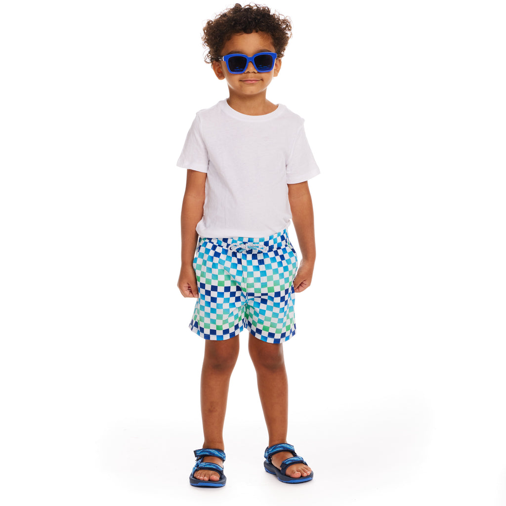 Comfort Stretch Lined Boardshort | Ombre Checker (4- 7 Years) - Andy & Evan