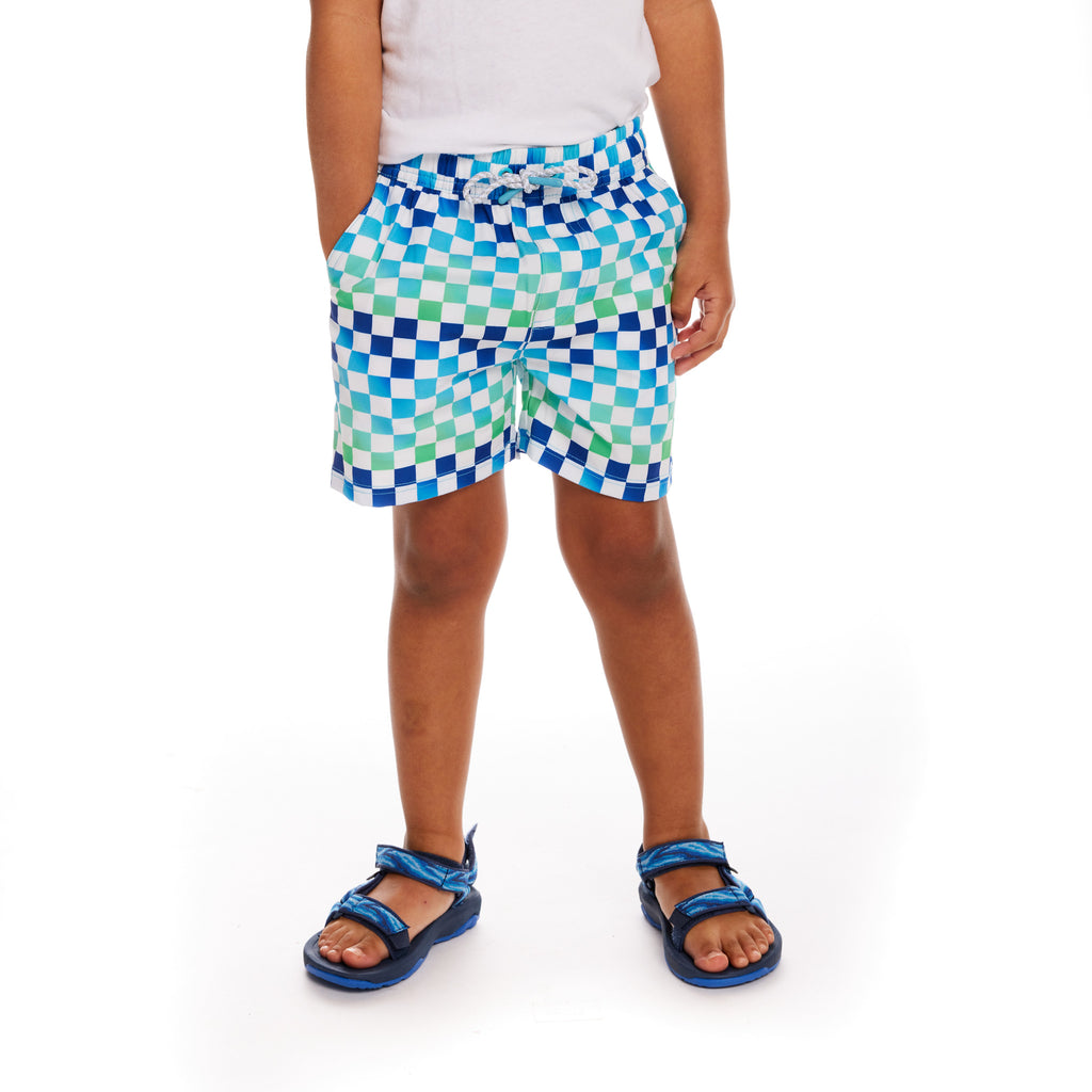 Comfort Stretch Lined Boardshort | Ombre Checker (4- 7 Years) - Andy & Evan