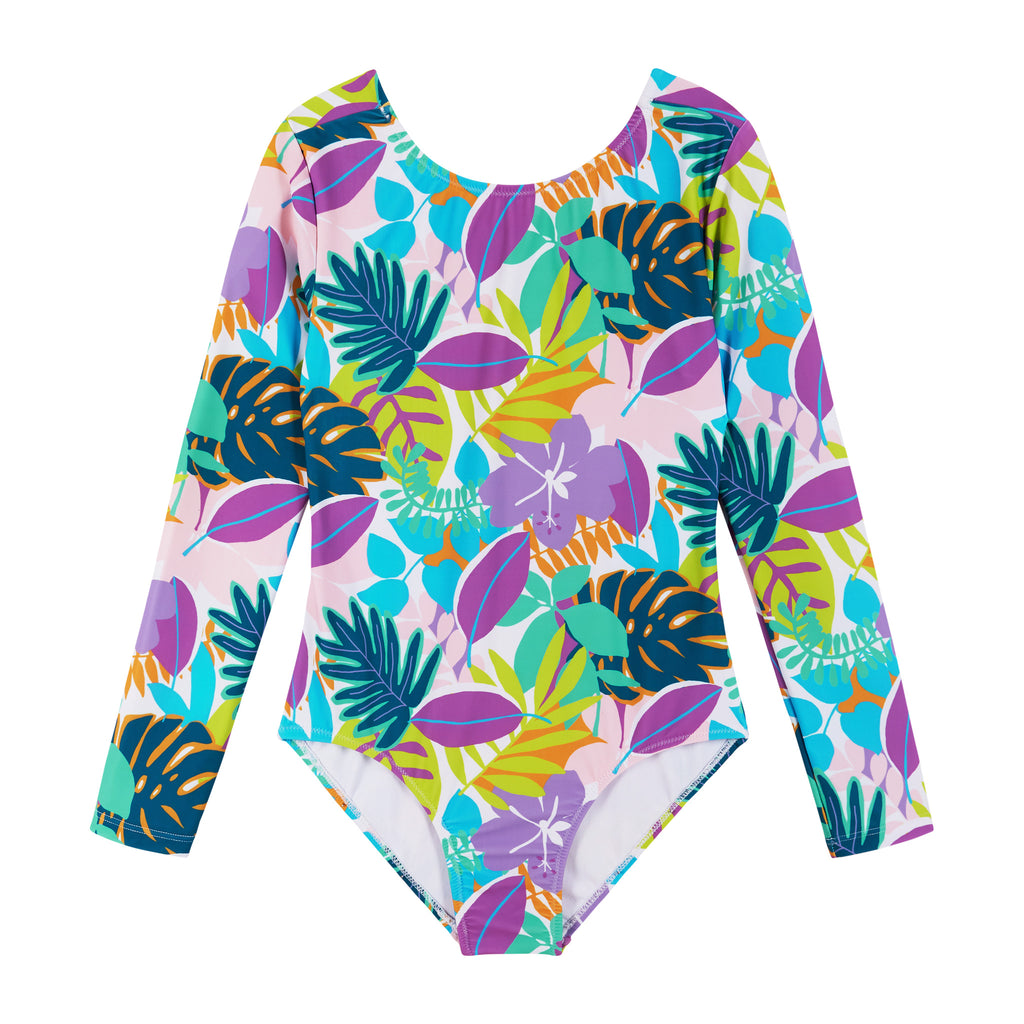 Long Sleeve Swimsuit (Size 7-16 Years) | Tropical Print - Andy & Evan
