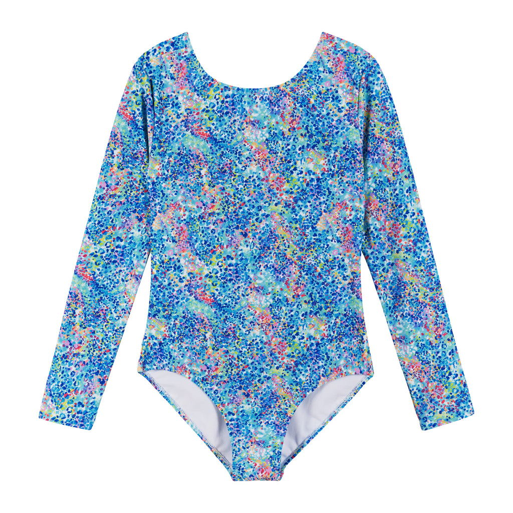 Long Sleeve Swimsuit (Size 7-16 Years) | Blue Abstract - Andy & Evan
