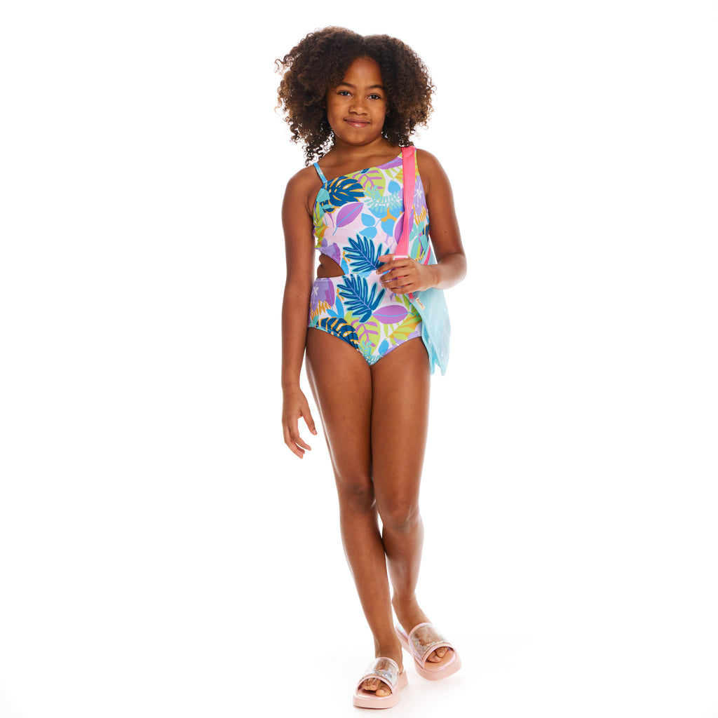 Tropical Print One-Shoulder Swimsuit (Size 7-16 Years) - Andy & Evan