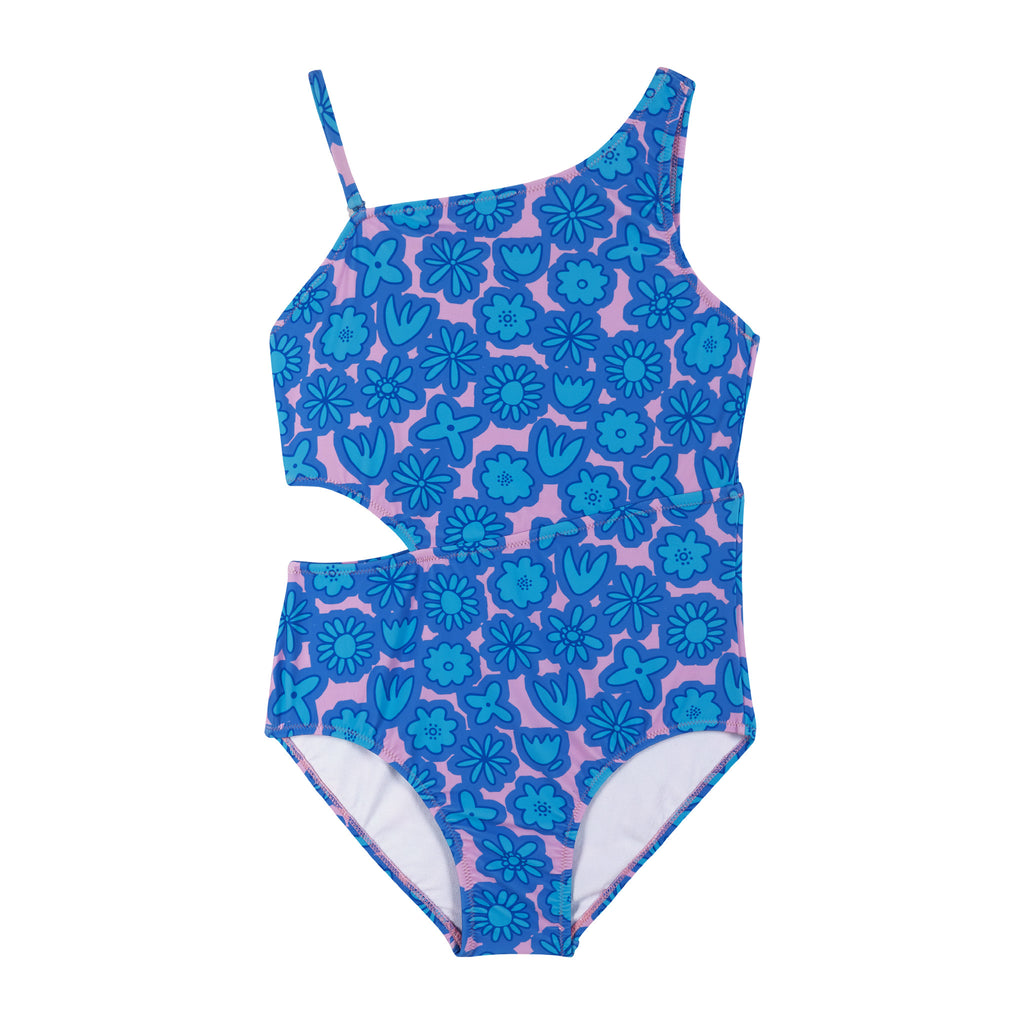 Blue Floral Print One-Shoulder Swimsuit - Andy & Evan