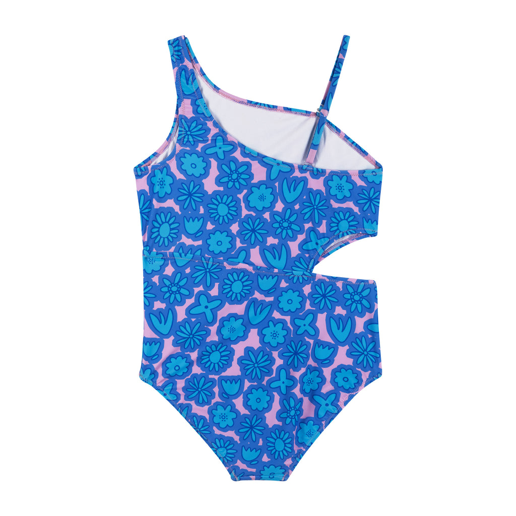 Blue Floral Print One-Shoulder Swimsuit - Andy & Evan