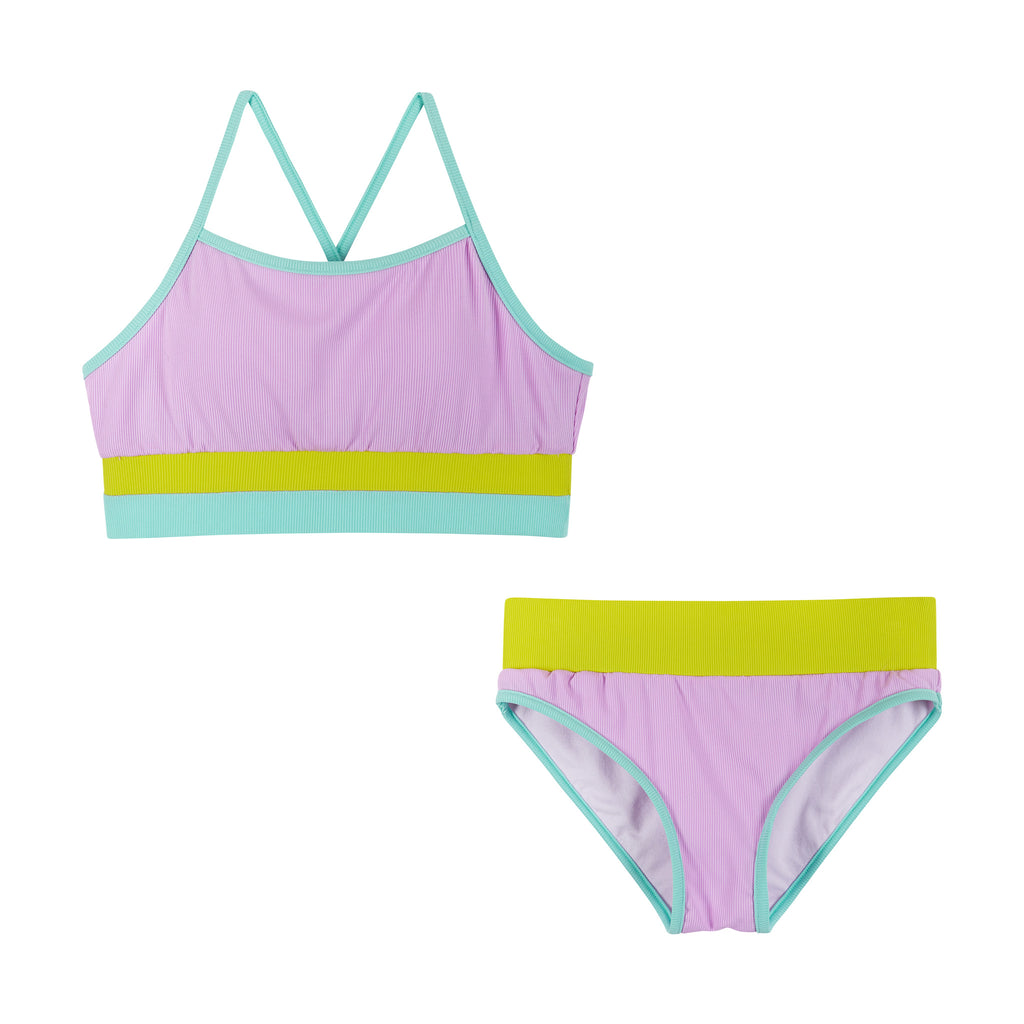 Two-Piece Swimsuit (Size 7 -16 Years) | Purple Colorblocked - Andy & Evan
