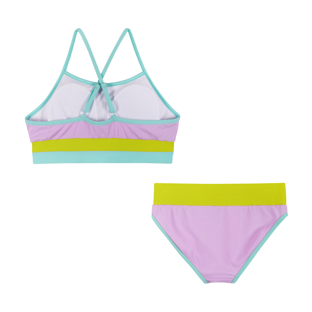 Two-Piece Swimsuit (Size 7 -16 Years) | Purple Colorblocked - Andy & Evan