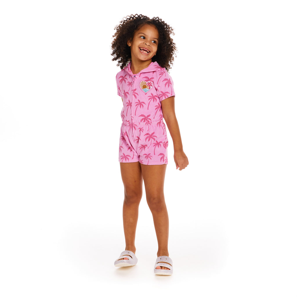 Infant Pink Palms Hooded Terry Romper - Andy & Evan