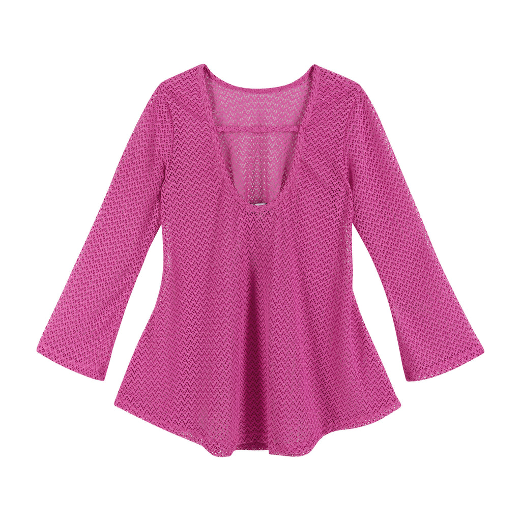 Crochet Long Sleeve Cover-up (Size 7 -16 Years)| Hot Pink - Andy & Evan