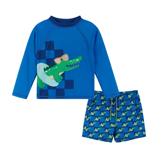 Kids Raglan Rashguard and Boardshort Set | Alligator Graphic