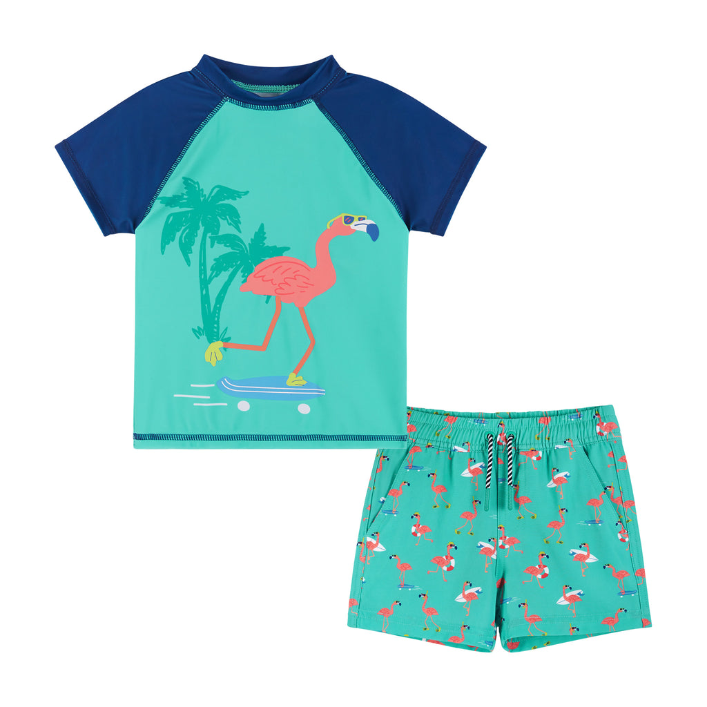 Infant Rashguard and Boardshort Set | Skate & Surf Flamingo Graphic - Andy & Evan