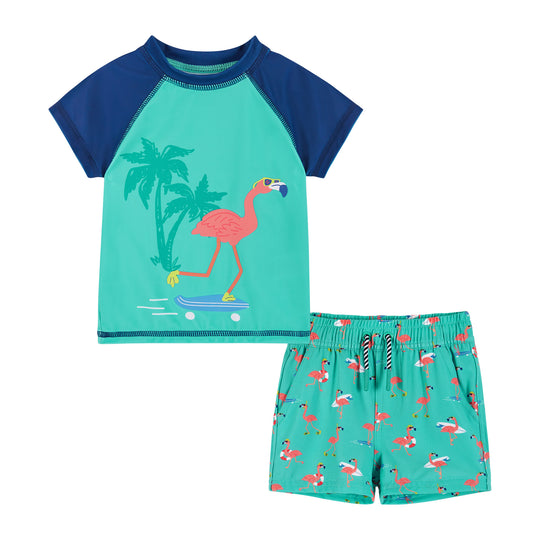 Kids Raglan Rashguard and Boardshort | Surfing & Skating Flamingo