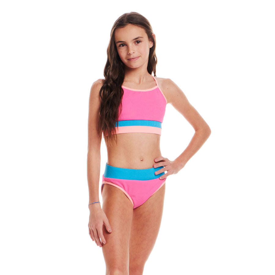 水着・ラッシュガード 2way ribbon motif swimwear S Kids (4-16) Two Piece Swimsuit Set | Pink Color Block – Andy & Evan