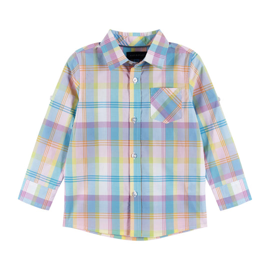 Kids White Plaid Pastel Buttondown Shirt