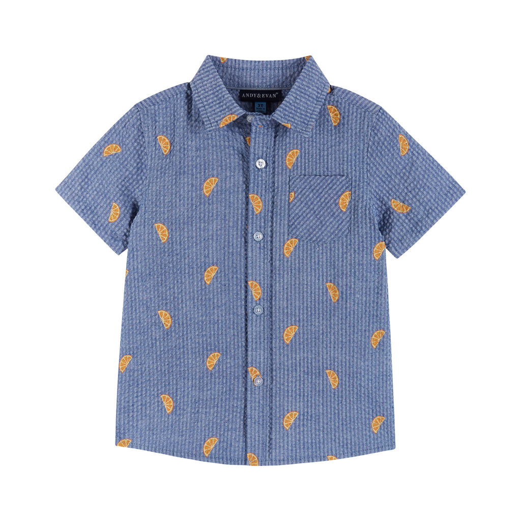 Seersucker Short Sleeve Buttondown Shirt | Orange Slices - Andy & Evan