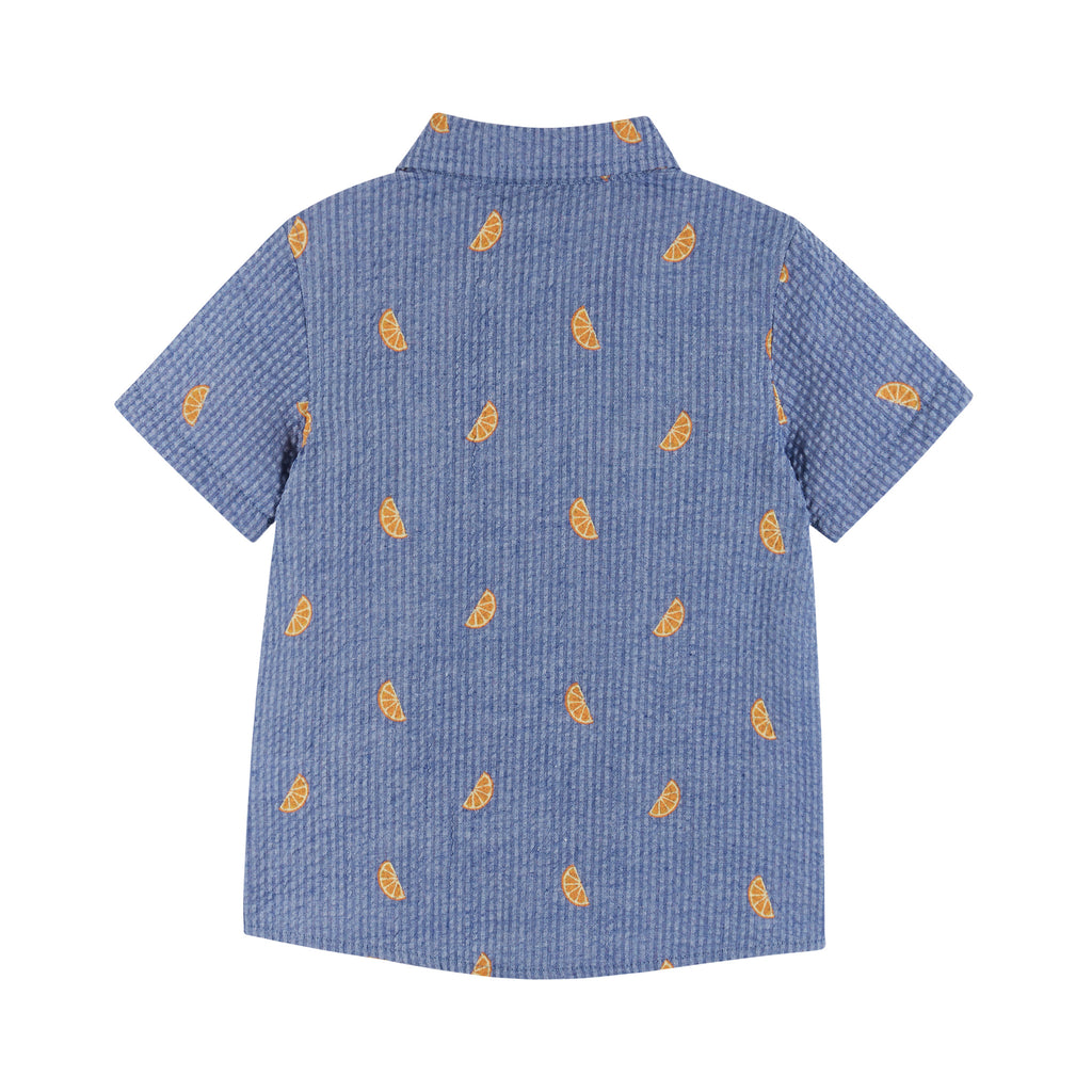 Seersucker Short Sleeve Buttondown Shirt | Orange Slices - Andy & Evan