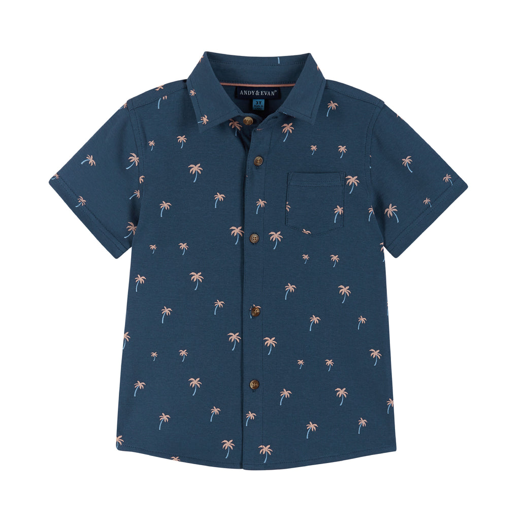Short Sleeve Buttondown Shirt | Navy Palm - Andy & Evan