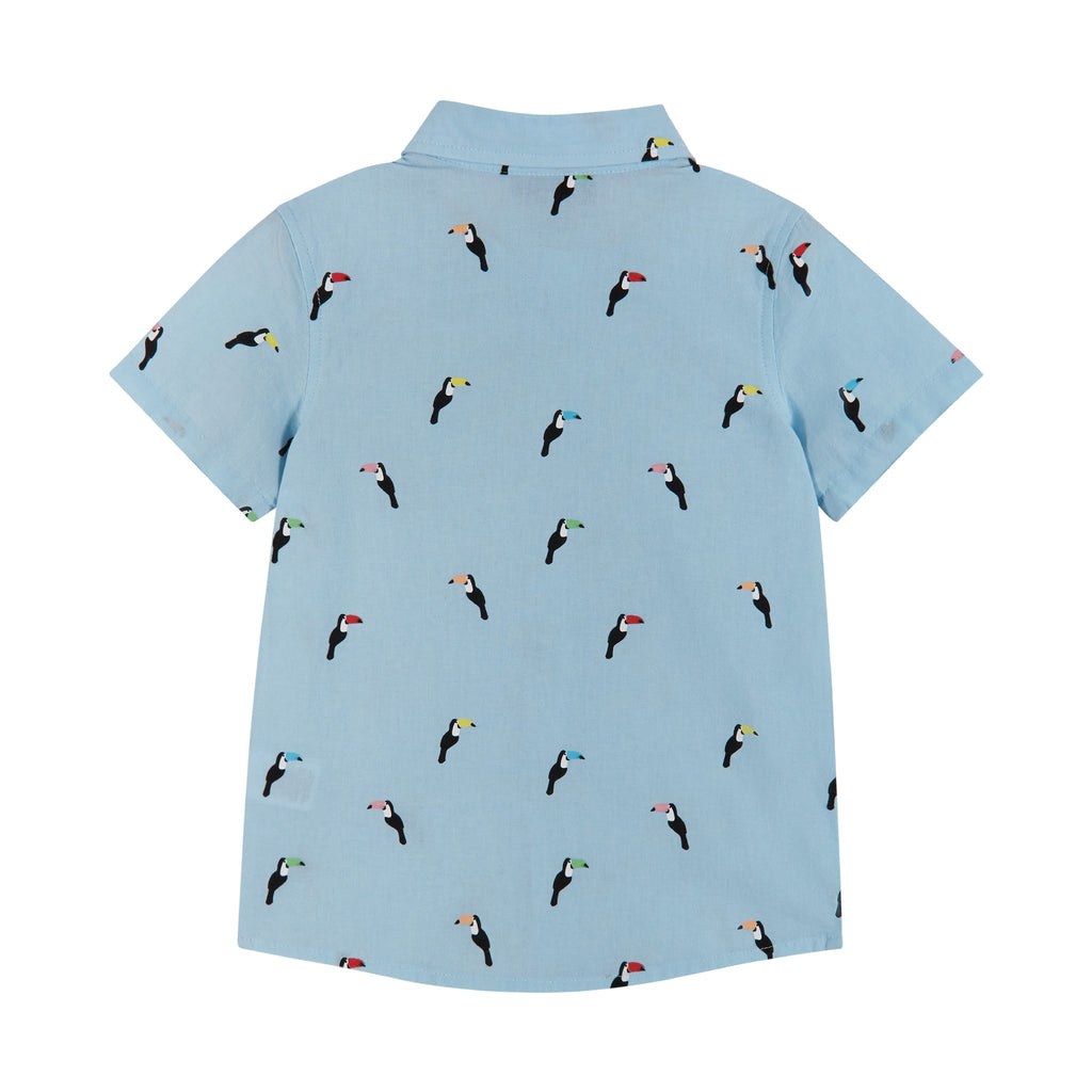 Woven Short Sleeve Buttondown Shirt | Blue Toucan Print - Andy & Evan