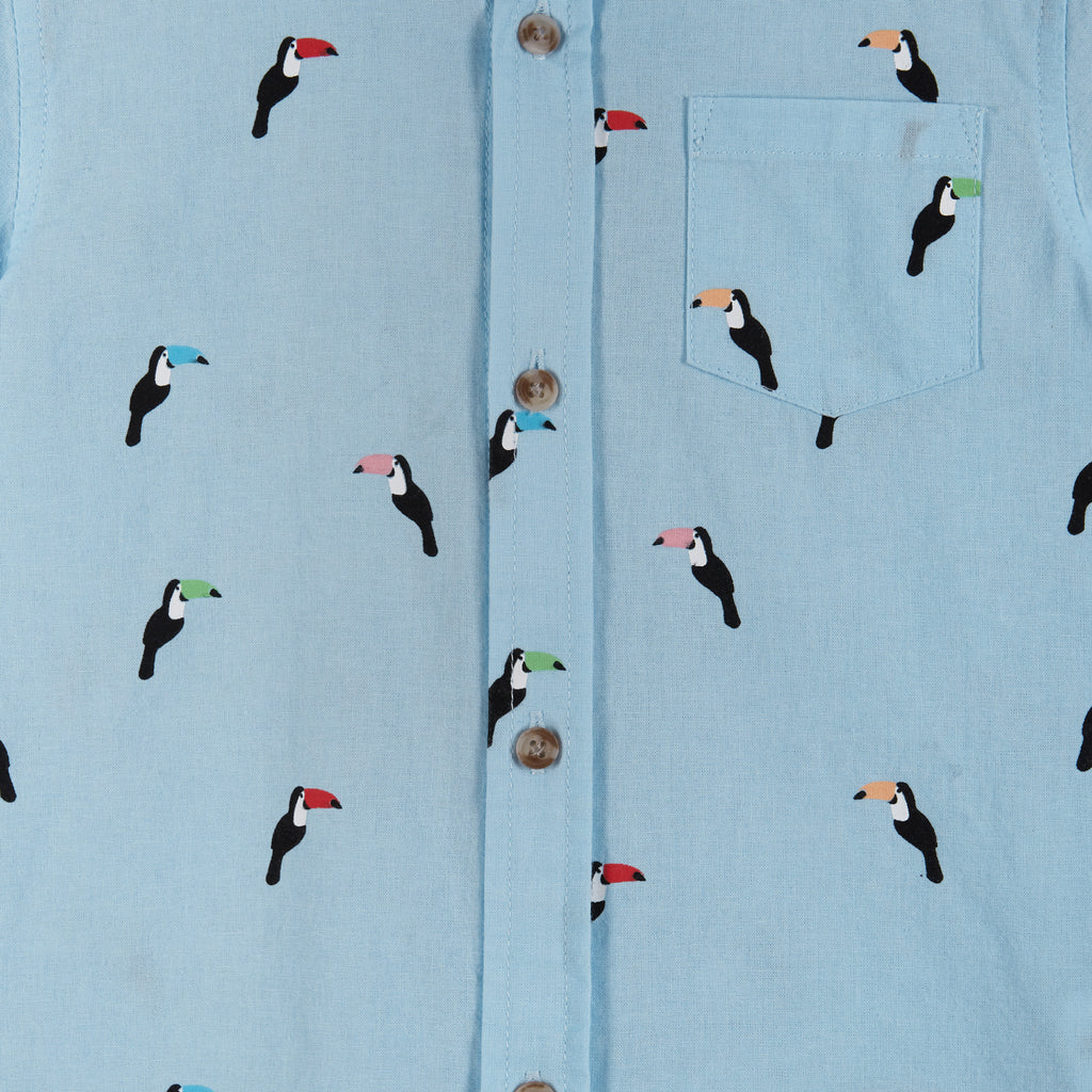 Woven Short Sleeve Buttondown Shirt | Blue Toucan Print - Andy & Evan
