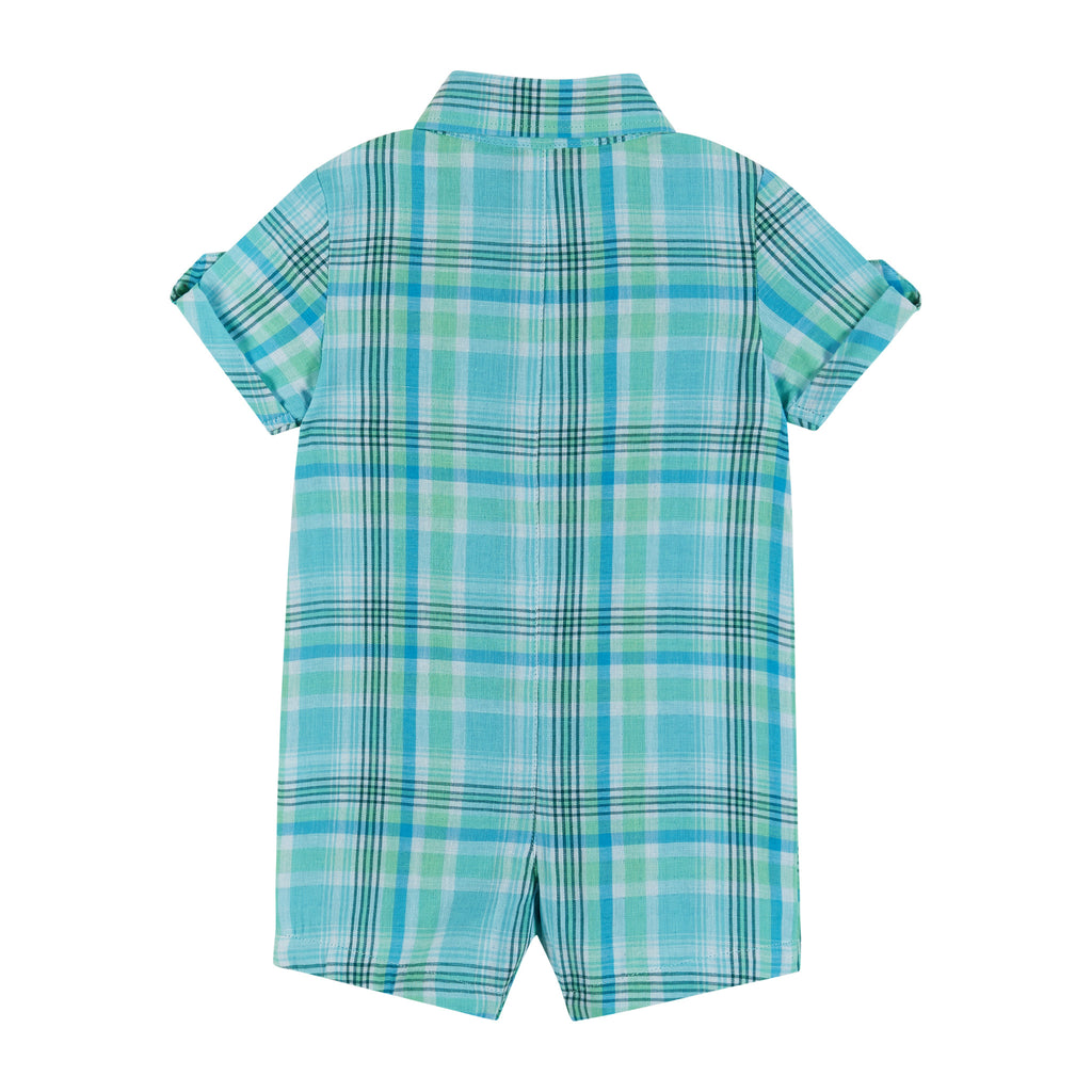 Infant Plaid Poplin Shirtall | Blue and Green - Andy & Evan