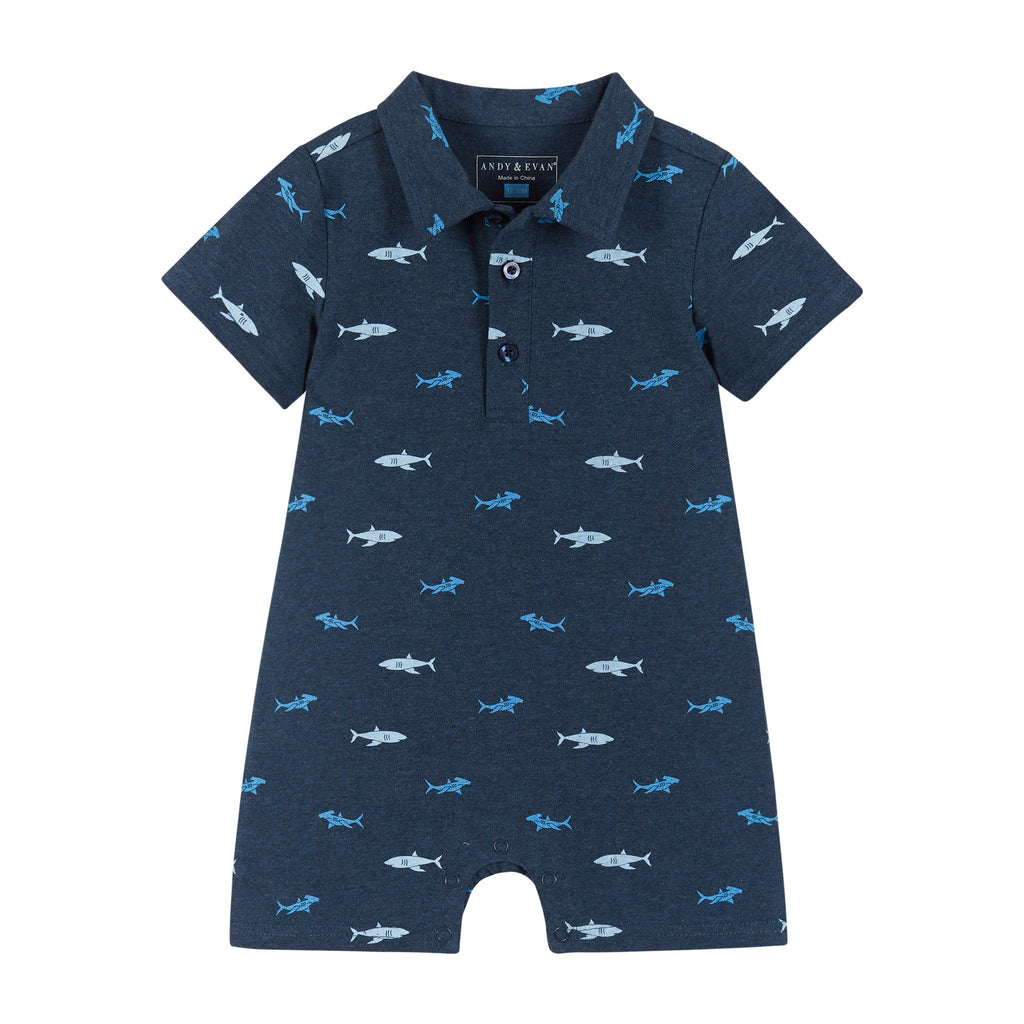 Infant Polo Romper | Shark Print - Andy & Evan