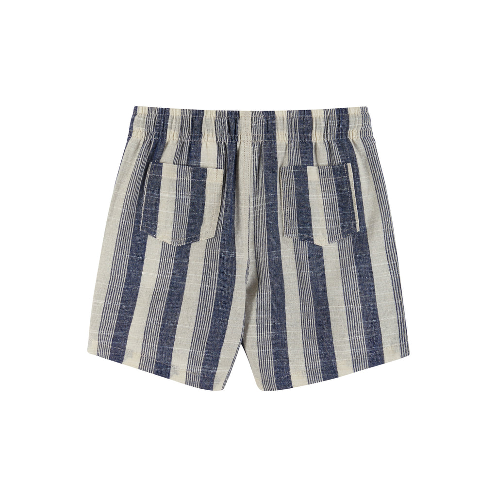 Woven Drawstring Shorts | Blue & Stone Stripes - Andy & Evan