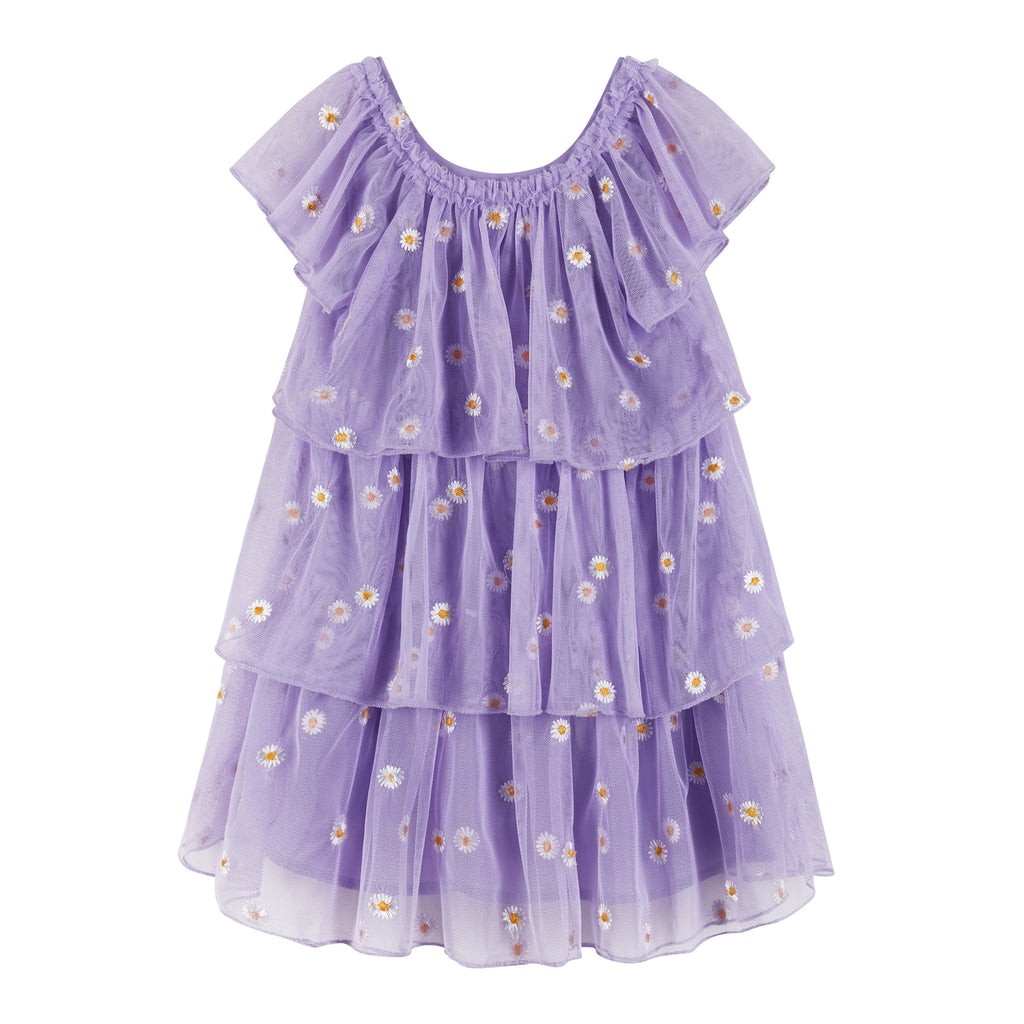 Purple Floral Ruffle Tiered Dress - Andy & Evan