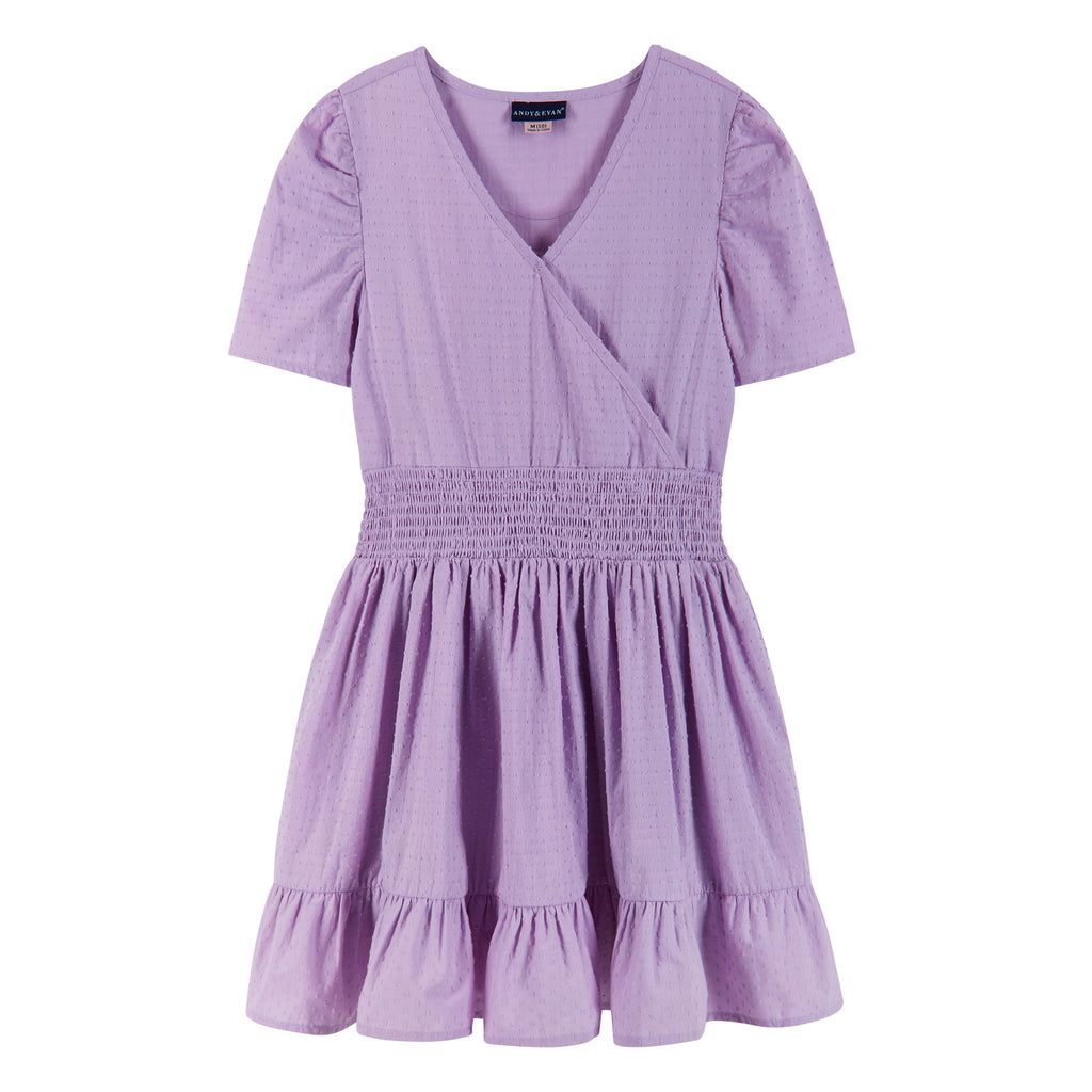 Short Sleeve Smocking Dress (Size 7-16 Years)| Purple - Andy & Evan
