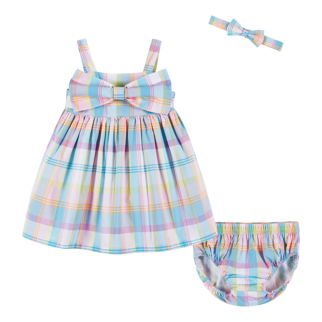 Infant Multi Plaid Dress & Bow Set - Andy & Evan