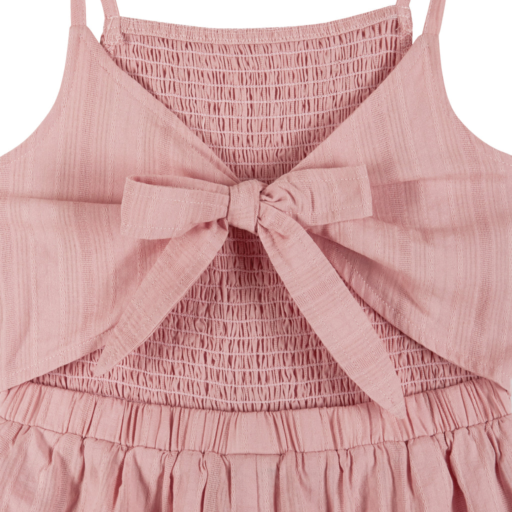 Pink Romper w/Smocked Bodice & Bow Back Detail (Sizes 7 -16 Years) - Andy & Evan