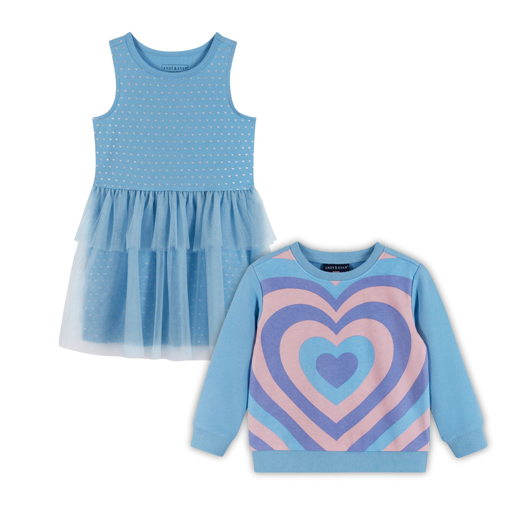 Crewneck and Jersey Tulle Dress Set | Hearts - Andy & Evan