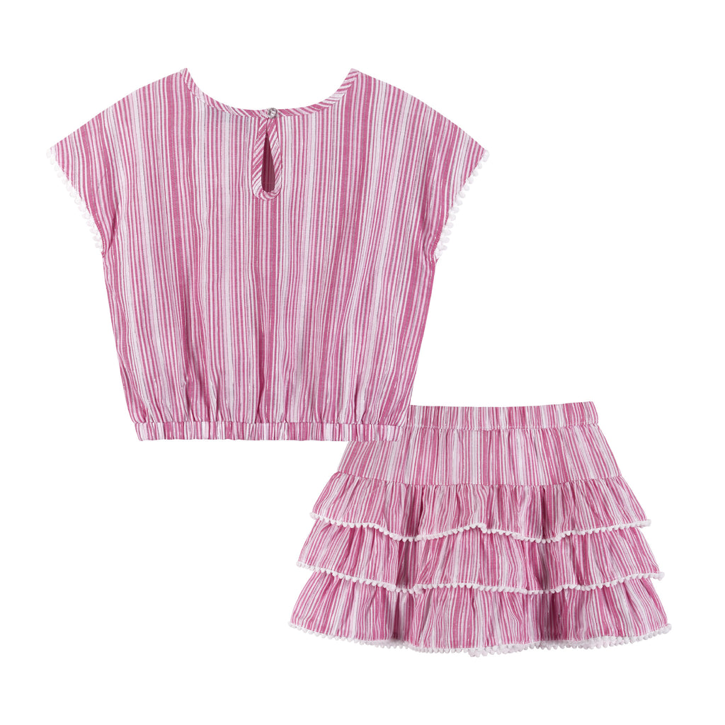 Pink Stripe Top & Tiered Ruffle Skirt Set - Andy & Evan