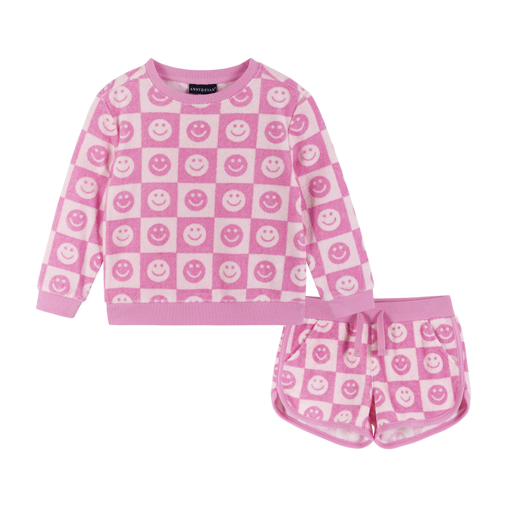 Pink Smiley Terry Sweatshirt & Shorts Set - Andy & Evan