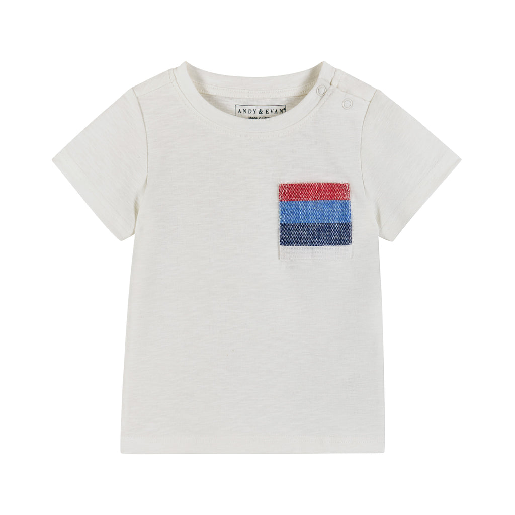 Infant Lt. Heather Grey T-Shirt w/Red/White/Blue Striped Pocket & Matching Drawstring Short Set - Andy & Evan