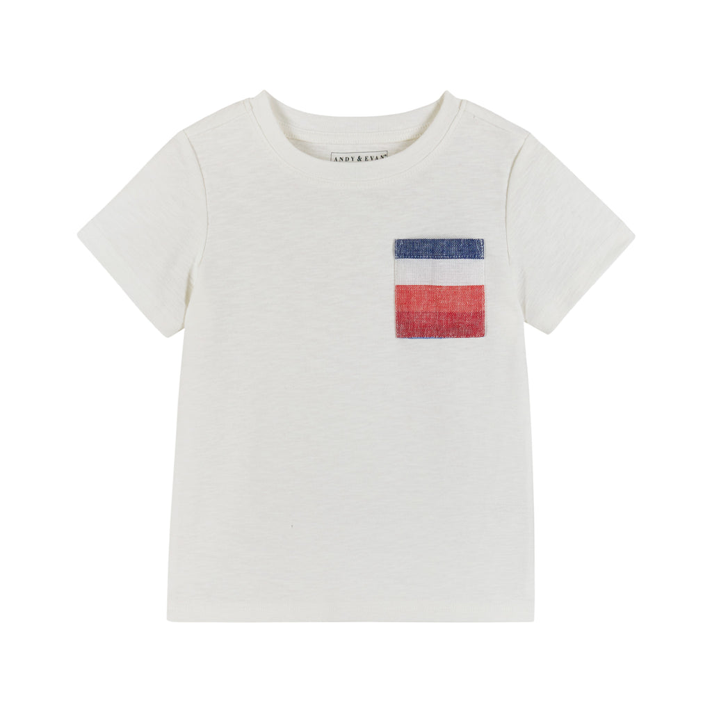 Lt. Heather Grey T-Shirt w/Red/White/Blue Striped Pocket & Matching Drawstring Short Set - Andy & Evan
