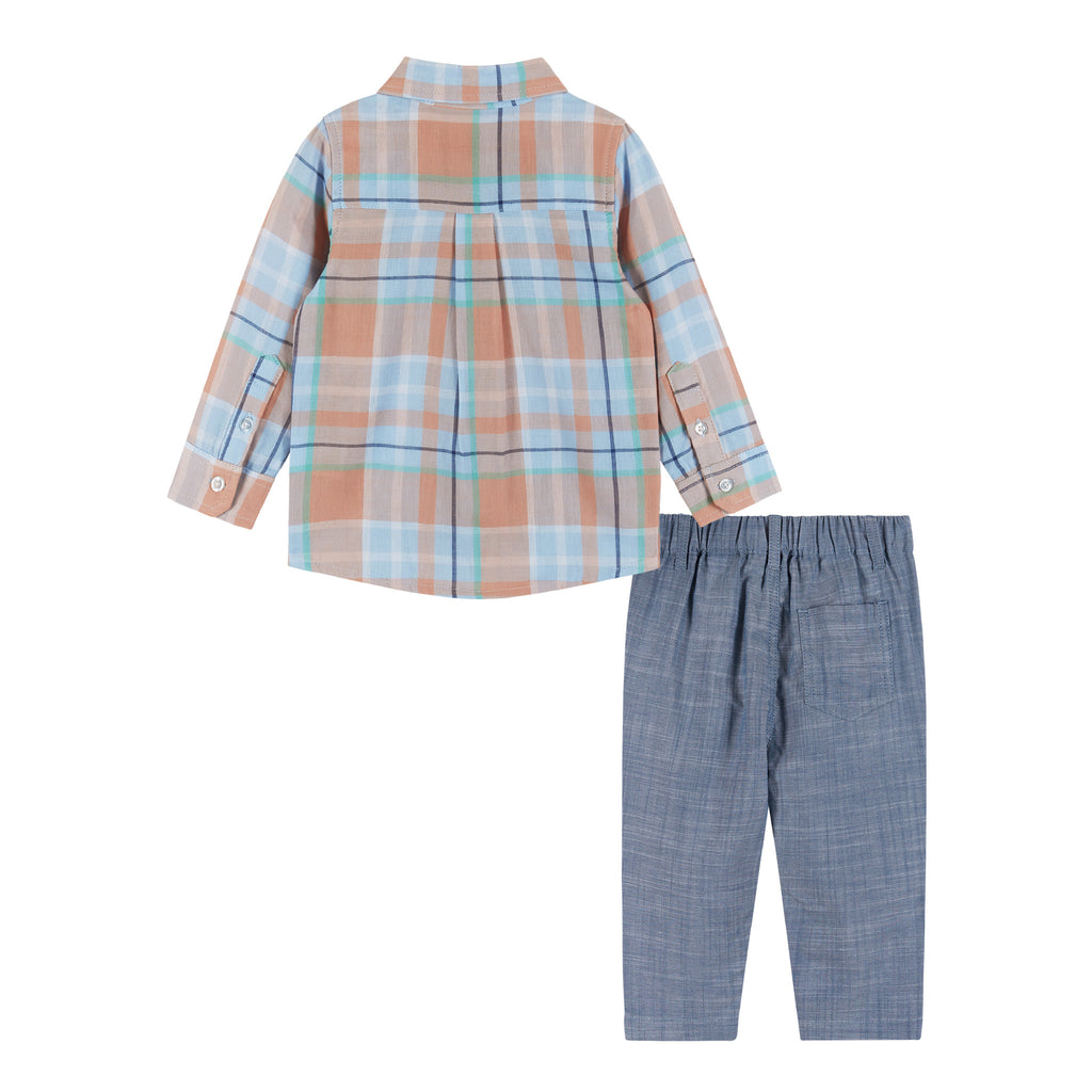 Infant Plaid Buttondown & Pants Set | Orange & Blue - Andy & Evan