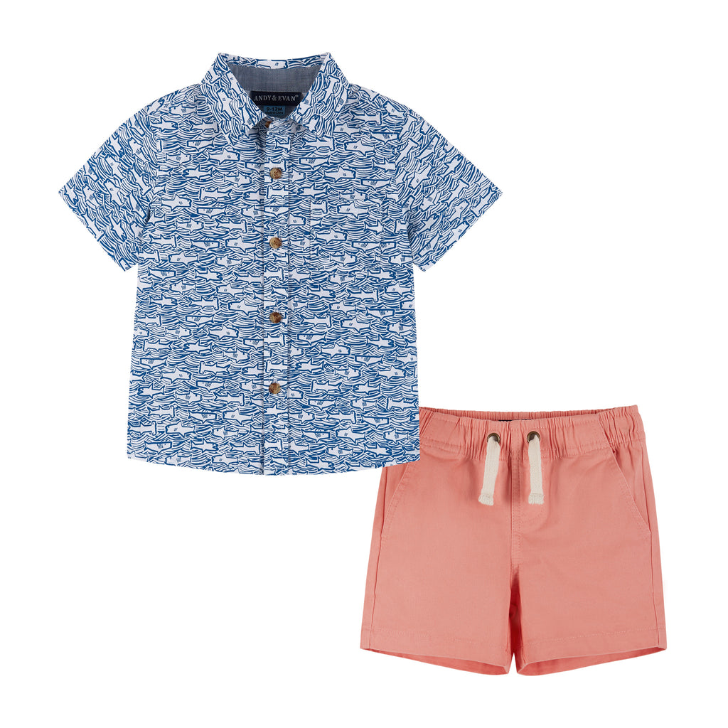 Infant Buttondown and Shorts Set | Shark Print - Andy & Evan