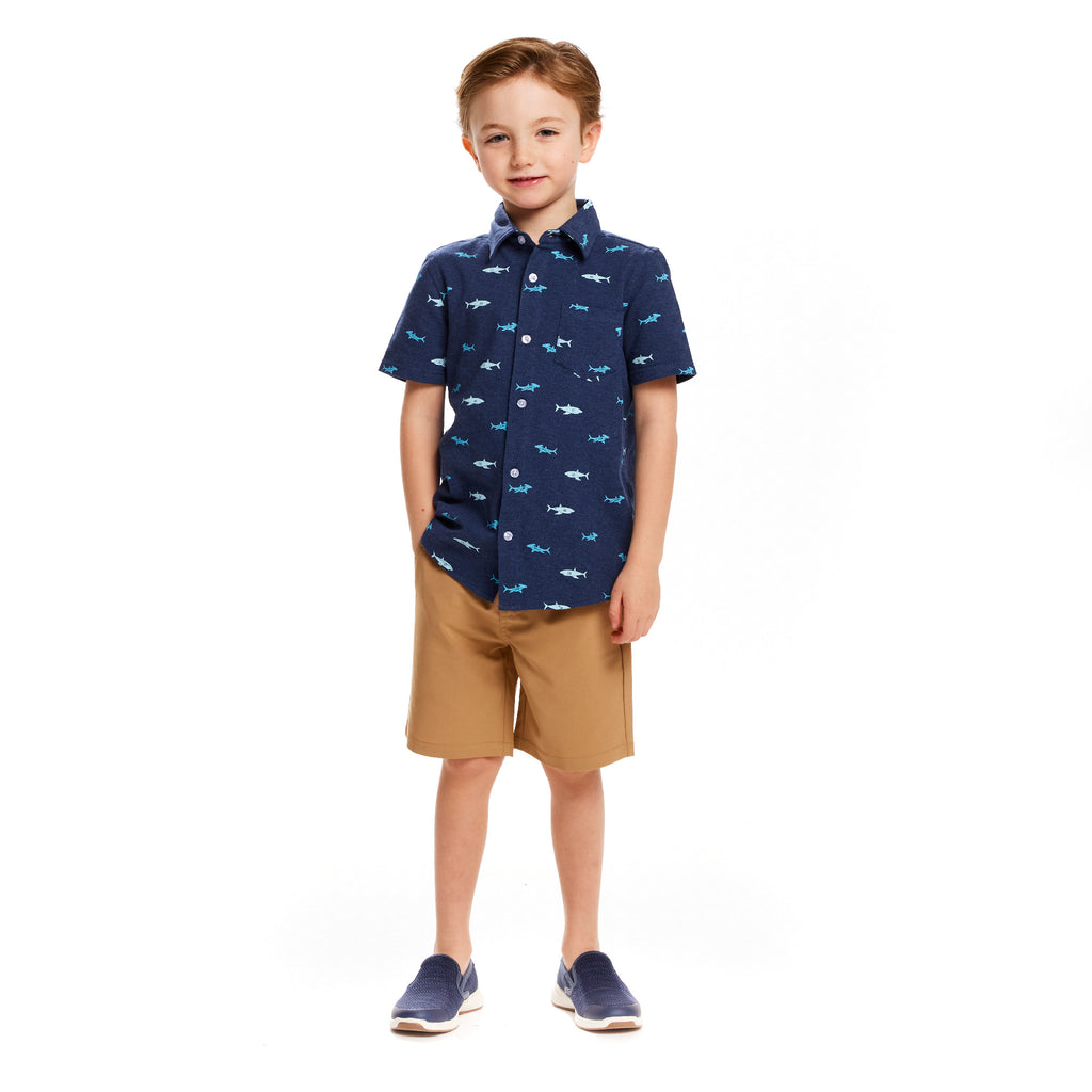 Short Sleeve Knit Buttondown and Shorts Set | Sharks - Andy & Evan