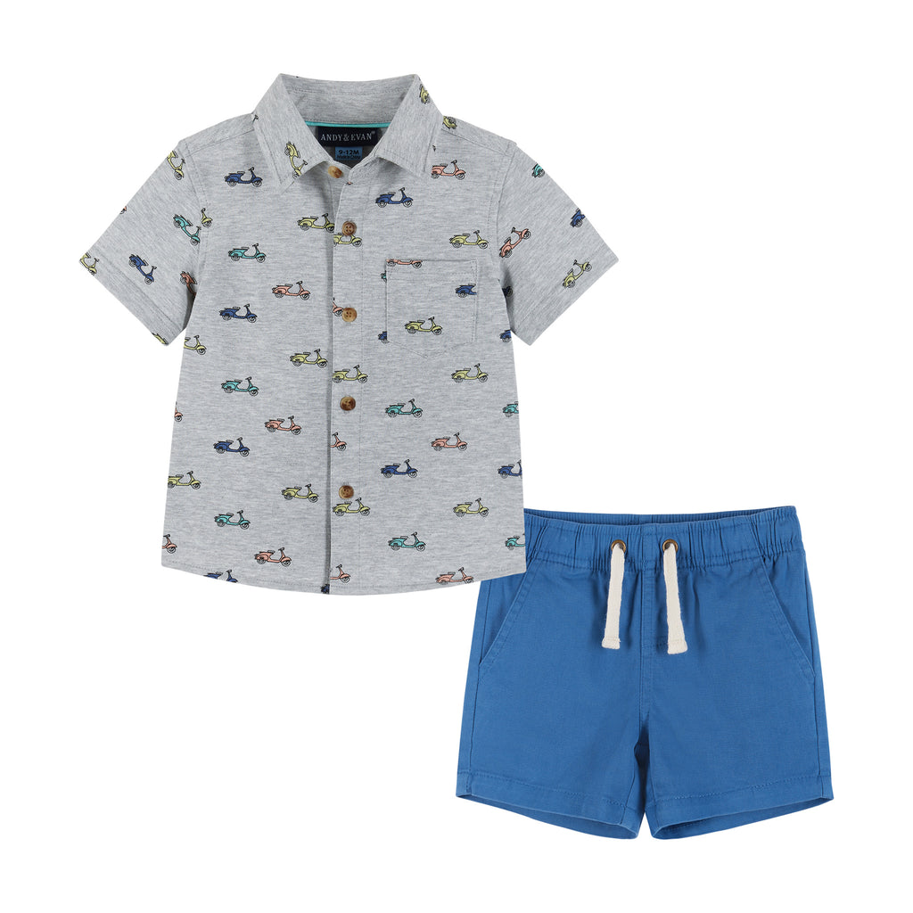 Infant Short Sleeve Knit Buttondown and Shorts Set | Scooters - Andy & Evan