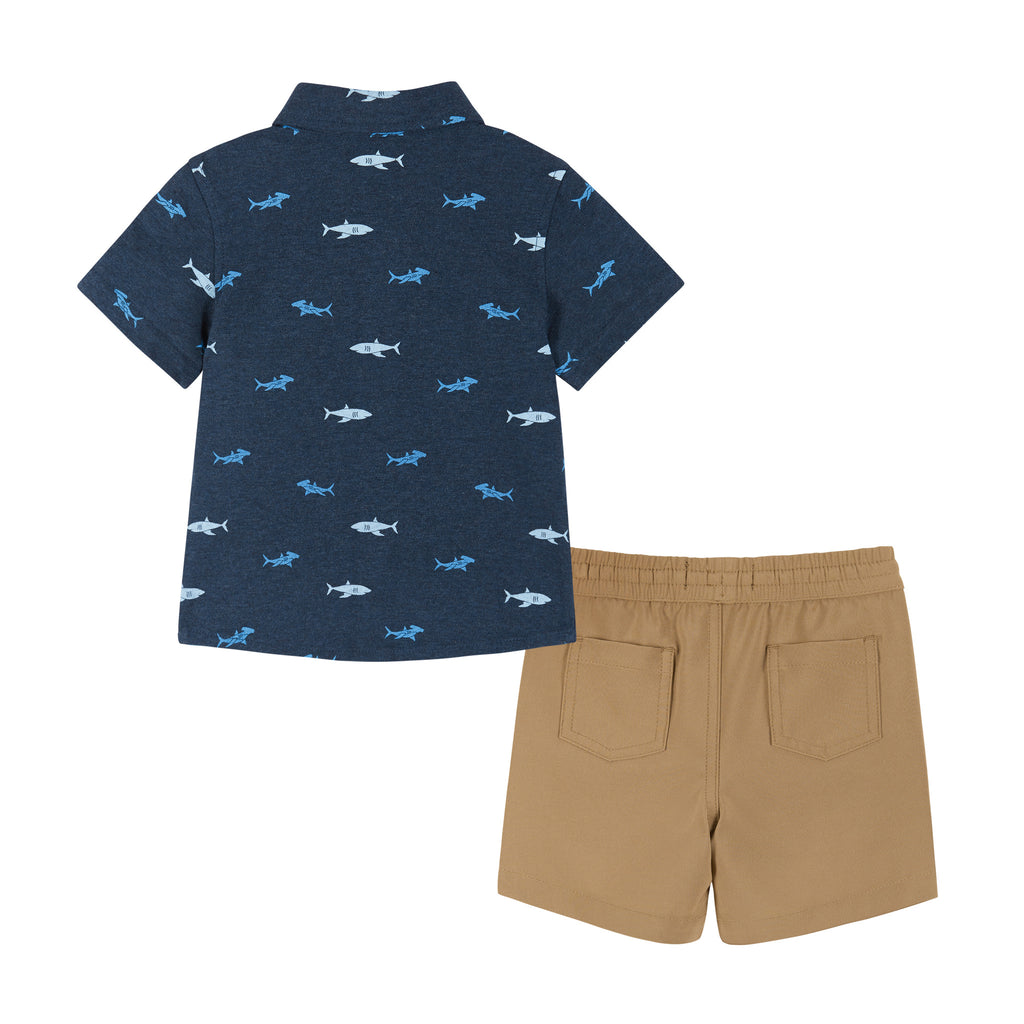 Infant Short Sleeve Knit Buttondown and Shorts Set | Sharks - Andy & Evan