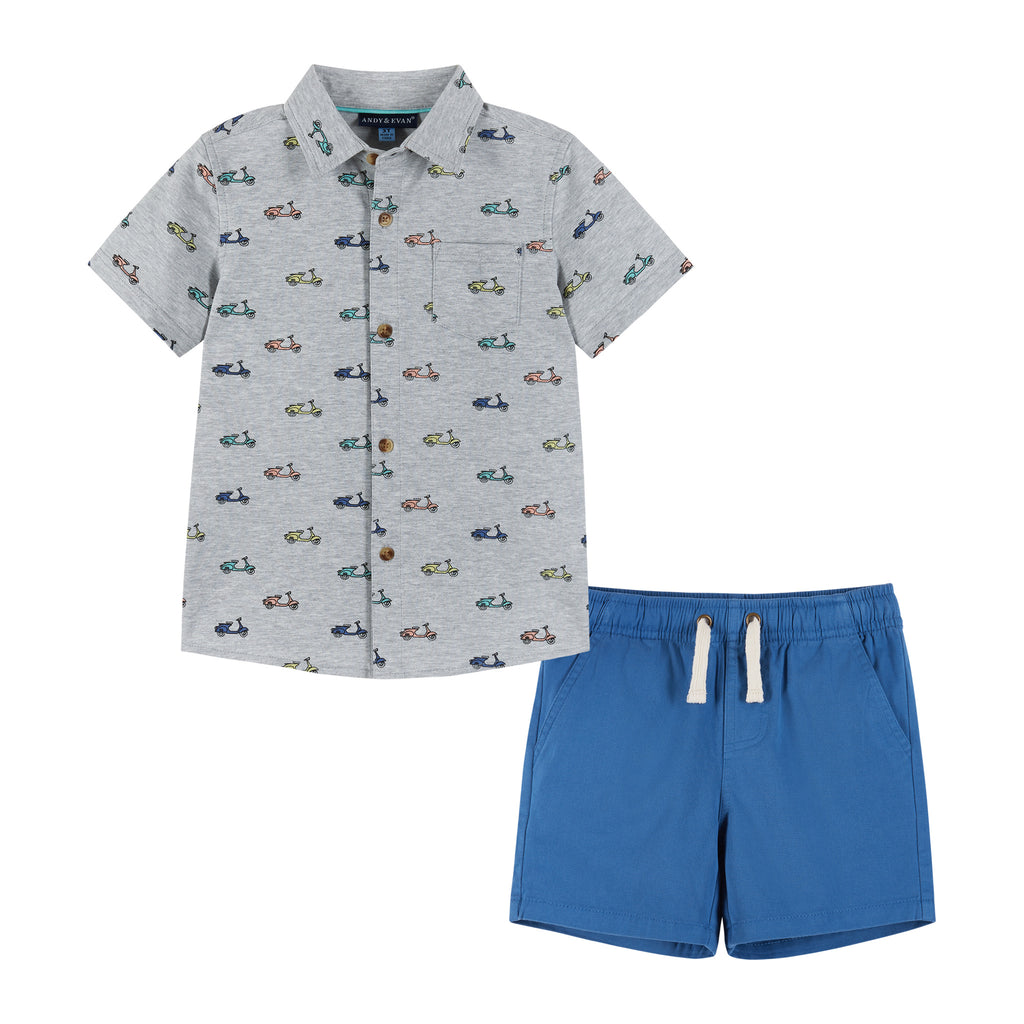 Short Sleeve Knit Buttondown and Shorts Set | Scooters - Andy & Evan