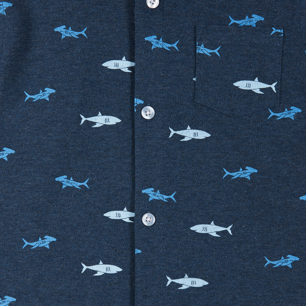 Short Sleeve Knit Buttondown and Shorts Set | Sharks - Andy & Evan