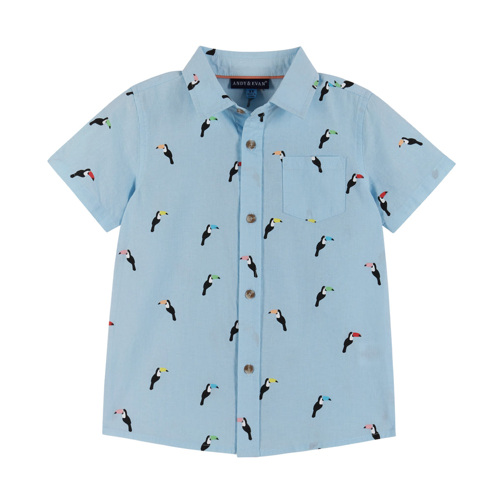 Blue Print Woven Short Sleeve Buttondown Shirt & Beige Short Set - Andy & Evan